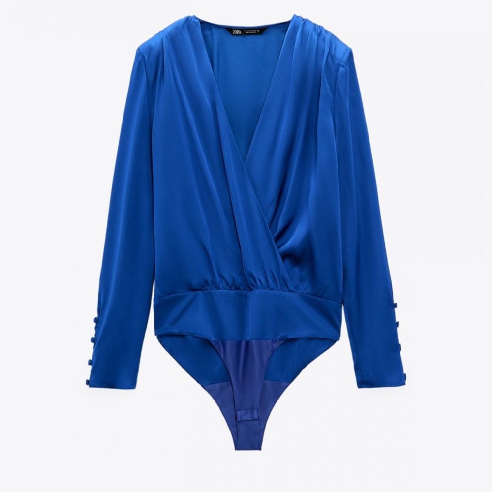 Zara SATIN BODYSUIT Electric Blue 2137/802